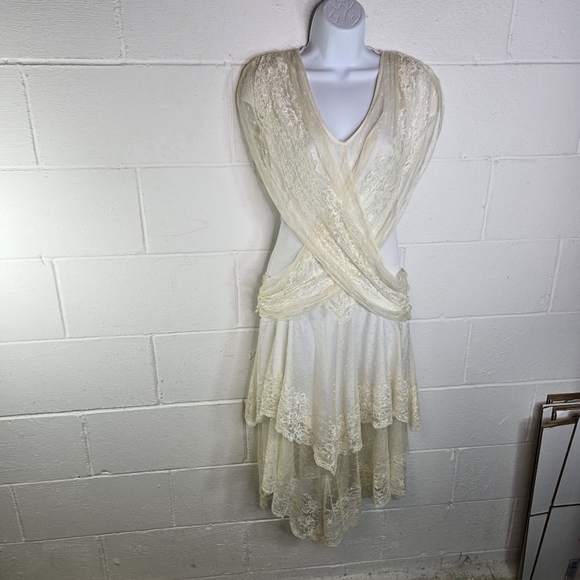 Vtg 70s 80s Steppin Out Boho Hippie Disco Stevie Ivory Lace Dress - Picture 13 of 13
